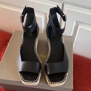 Franco Sarto Black Espadrille Wedge Sandals with Ankle Buckle